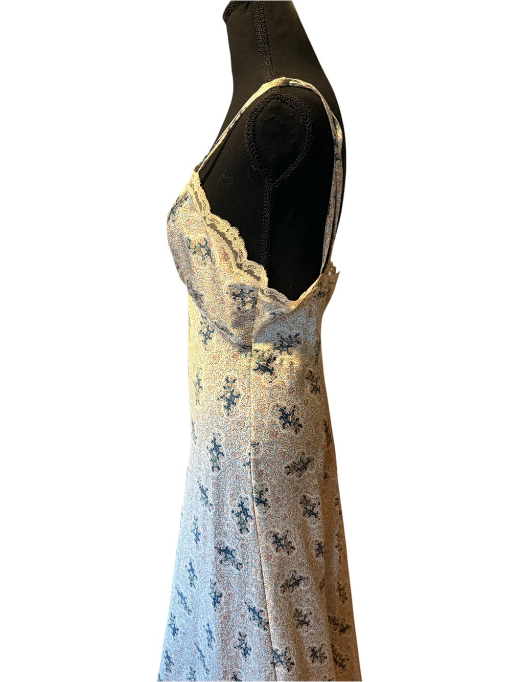 Vtg Christian Dior M lace trimmed slip dress Nightie Cream satin Maxi Coquette - Picture 5 of 10